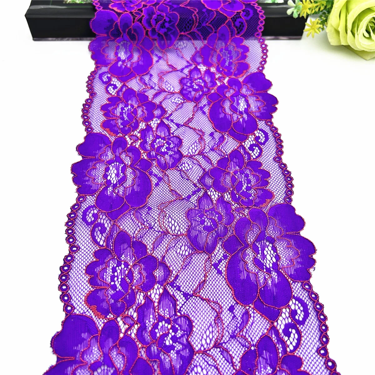 3y/lot Width 16.50cm Purple Flower Violet Elastic Stretch Lace Trim 1