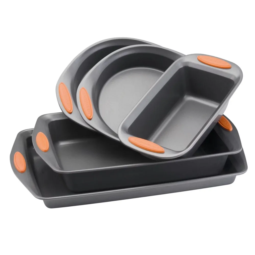 

Rachael Ray 5-Pieces Yum-o! Nonstick Bakeware Baking Pans Set, Gray and Orange