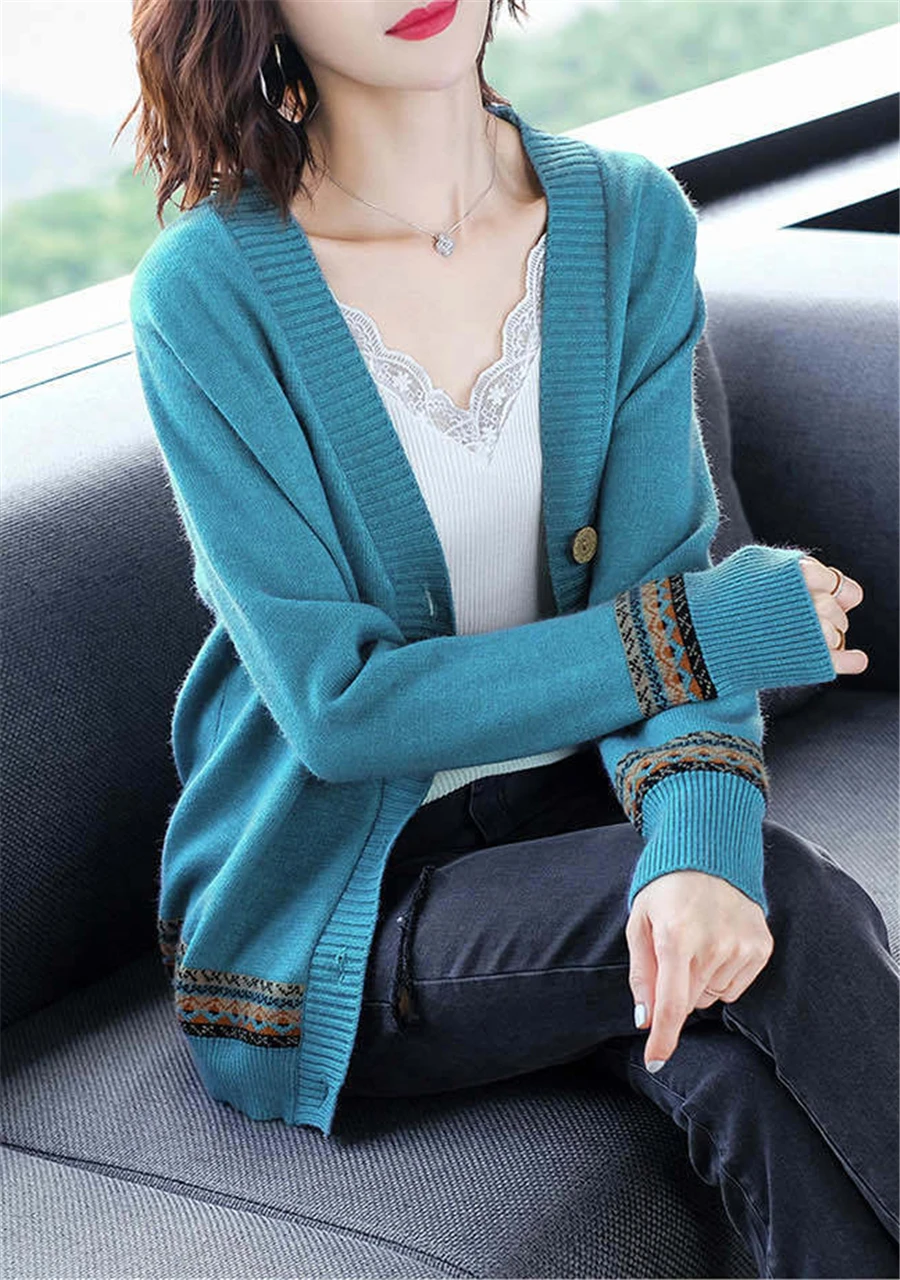 Big Size 4xl Printed Sweaters Cardigan Women Causal Slim Knitted Gilet Jackets Elegant Vintage Knitwear Coats Thin Malhas Casaco