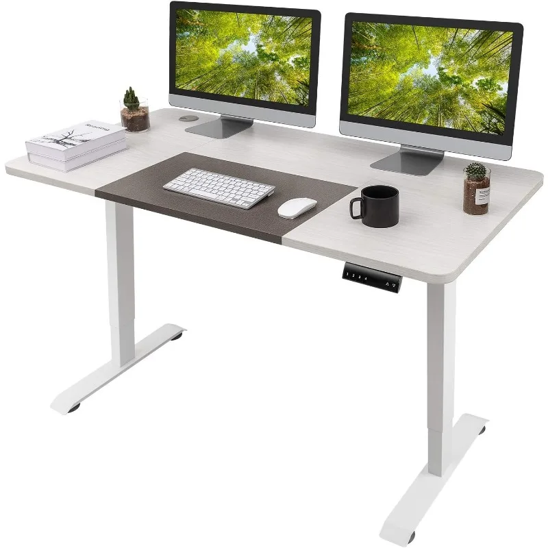 Height Adjustable Electric Standing Desk, 55 x 28 inch standing desk, T-shaped metal stand (white) 2