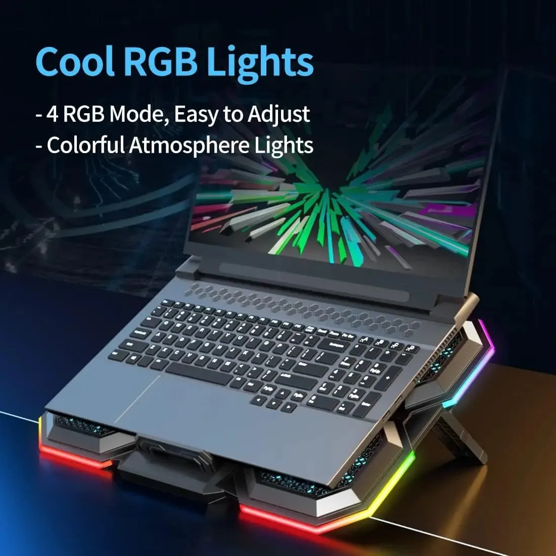 Laptop Cooling Pad Gaming Laptop Cooler Fan Cooling Stand with 6 Quiet Fans for 15.6-17.3 Inch 7 Height Adjustble