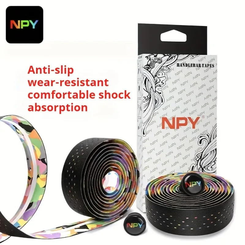 NPY2026 Road Bike Cycling Bar Colorful Tape Bicycle Handle Belt Cork EVA Damping AntiVibration Tape Wrap With 2 Plug Fixed Gear