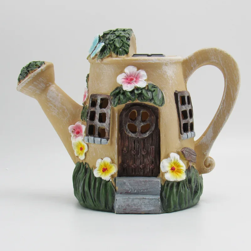 

Solar Kettle Ornament Outdoor Courtyard Balcony Garden Decoration Resin Furnishing Articles Statue Glow In The Dark Ornaments