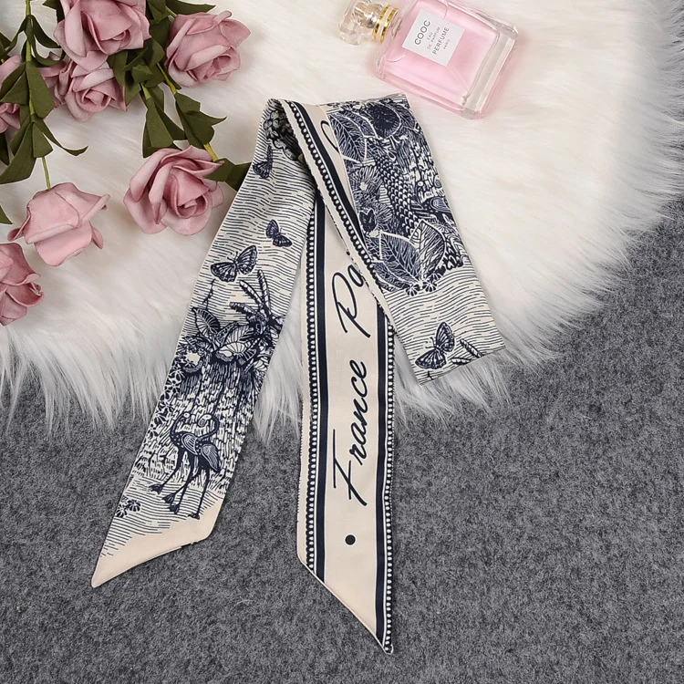 Mulberry Silk Scarf 100*6cm Scarf Female Multifunctional Headband Small Handbag Luxury Ribbon High-end Souvenir feather scarf scarf accessories knitting scarf women tassel shawl