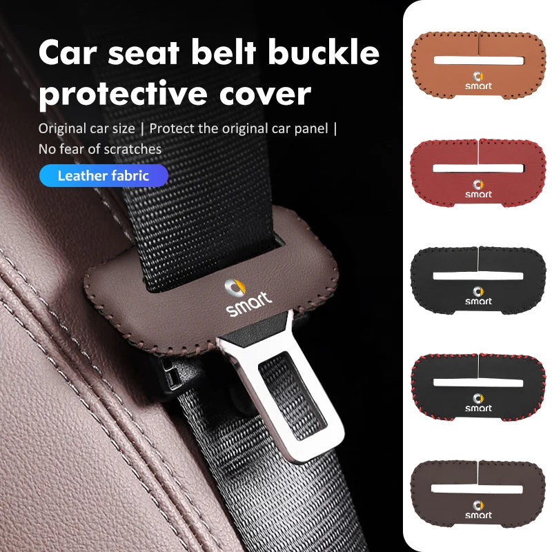 Per Smart Leather Car Seat Belt Buckle Anti-Scratch Protector Clip Cover 452 454 Roadster Coupe Crossblade Cabrio City-Coupe