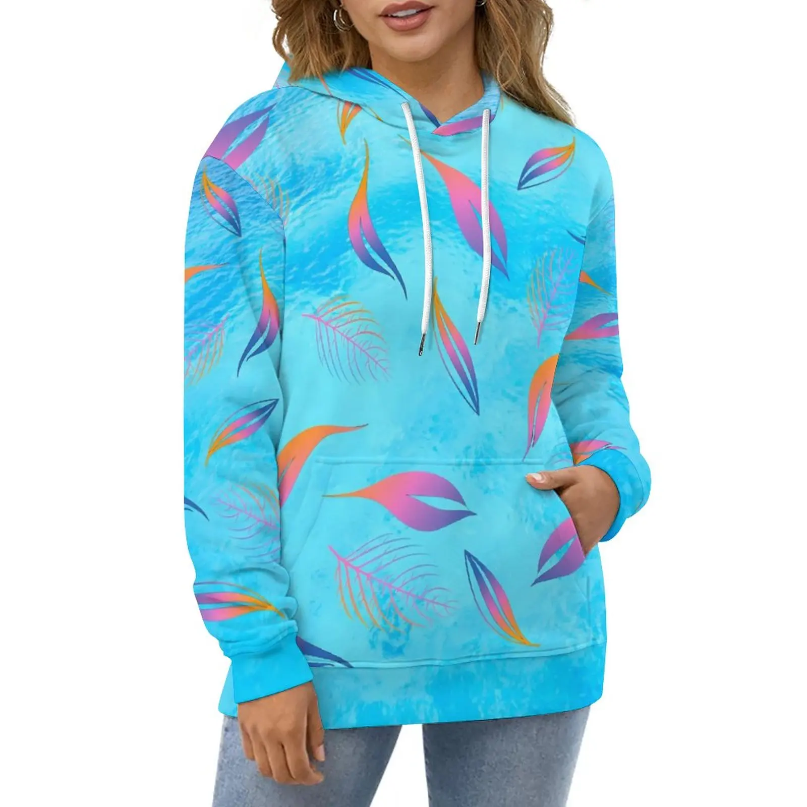 

Colorful Leaf Hoodies Blue And Pink Harajuku Casual Hoodie Long-Sleeve Funny Graphic Sweatshirts 4XL 5XL 6XL