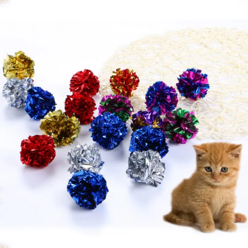 

12Pcs Colorful Cat Toys Mylar Shiny Crinkle Foil Balls Ring Paper Sound Toy for Cats Kitten Playing Interactive Pet Cat Supplies