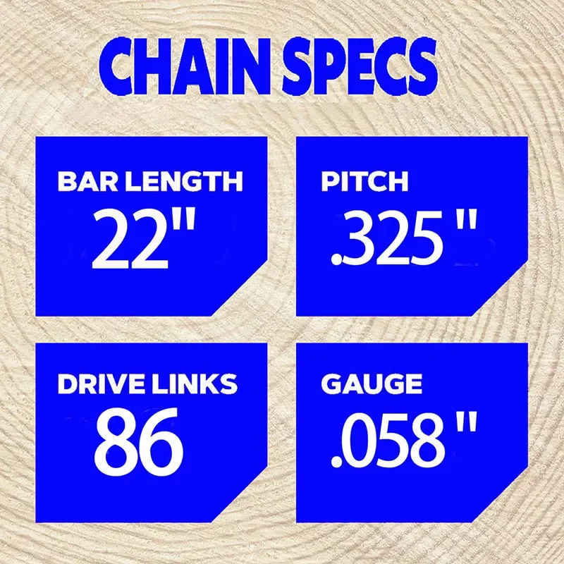 Gasoline chainsaw saw chain 22 inch 86 drive links 0.325" pitch 0.058" gauge full chisel accessory tool