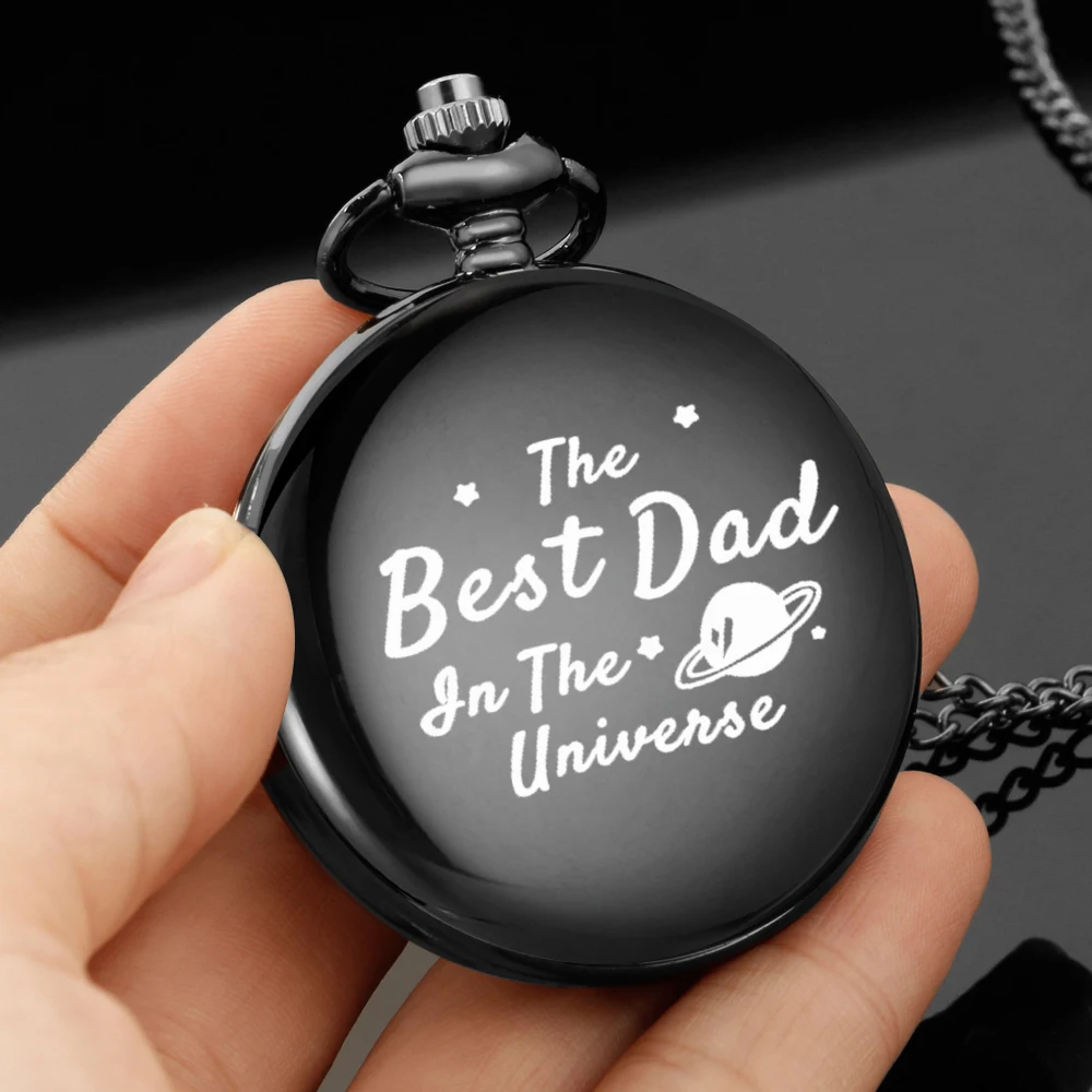 

The Best Dad carving english alphabet face pocket watch a belt chain Black quartz watch birthday or father's day perfect gift