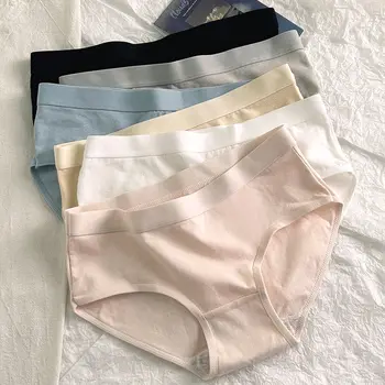 6 pezzi di slip da donna in cotone, colore solido, vita media, mutandine morbide e traspiranti per l'uso quotidiano