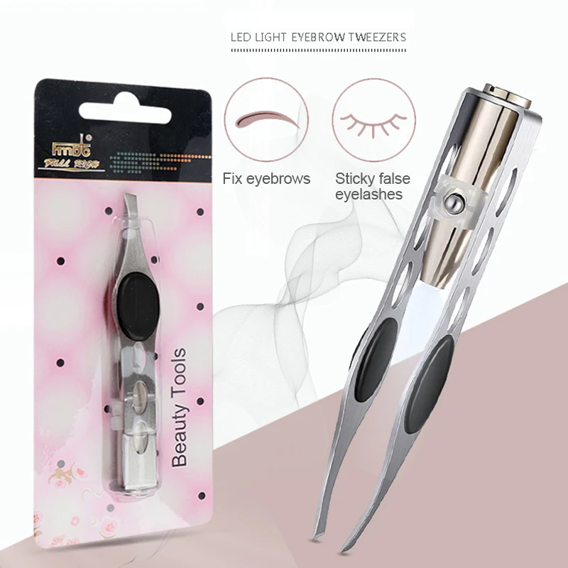 1PC LED Eyebrow Tweezer Oblique Tip Stainless Steel Eyebrow Trimming Clip Eye Hair Removal Prune False Eyelash Clamp Makeup Tool 6