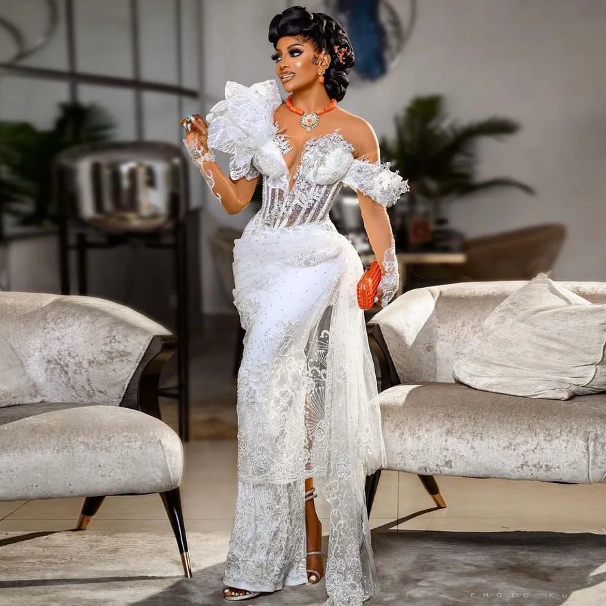 White Wedding Dress Wedding Guest | White Formal Dresses Evening Gown -  Beaded Lace - Aliexpress