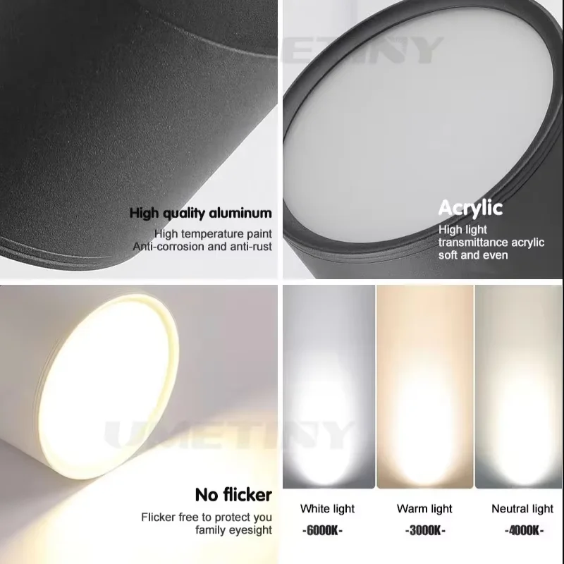 디밍이 가능한 표면 장착형 LED 통 10W/15W 회전 LED 스포트 라이트 천장 조명 LED 드라이버 AC110V/220V 홈 인테리어