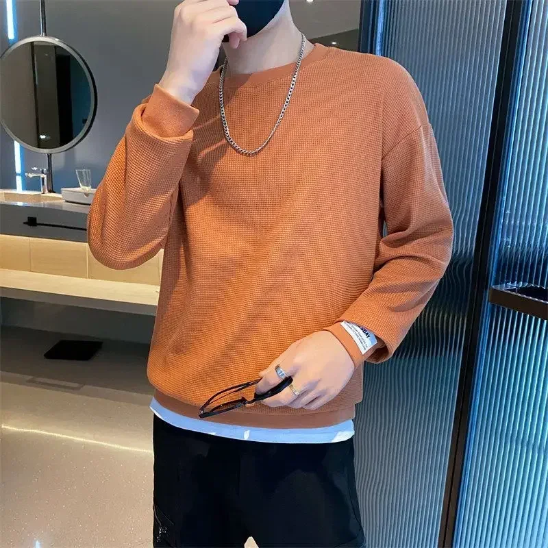 thumbnail image 1 of Ropa para hombre, jersey con capucha y empalmes para hombre, sudadera azul sin logotipo, sudadera lisa sin capucha, nueva, divertida, simple, emo, 1 of 4