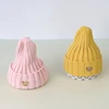 Autumn Winter Baby Hat Solid Color Knitted Warm Kids Toddler Bonnet Hat Cartoon Bear Crochet Baby Girl Boy Beanie Cap 4