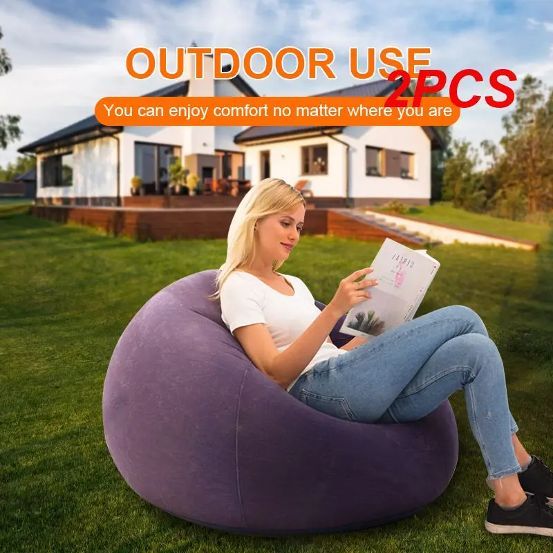 

2PCS Large Inflatable Sofa Chair Bean Bag Flocking PVC Garden Lounge Beanbag Outdoor Furniture Camping Backpacking Bags