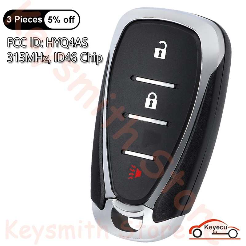 KEYECU 3 Buttons 315MHz ID46 Chip for Chevrolet Equinox Spark Auto Smart Remote Control Key Fob HYQ4AS 13522889