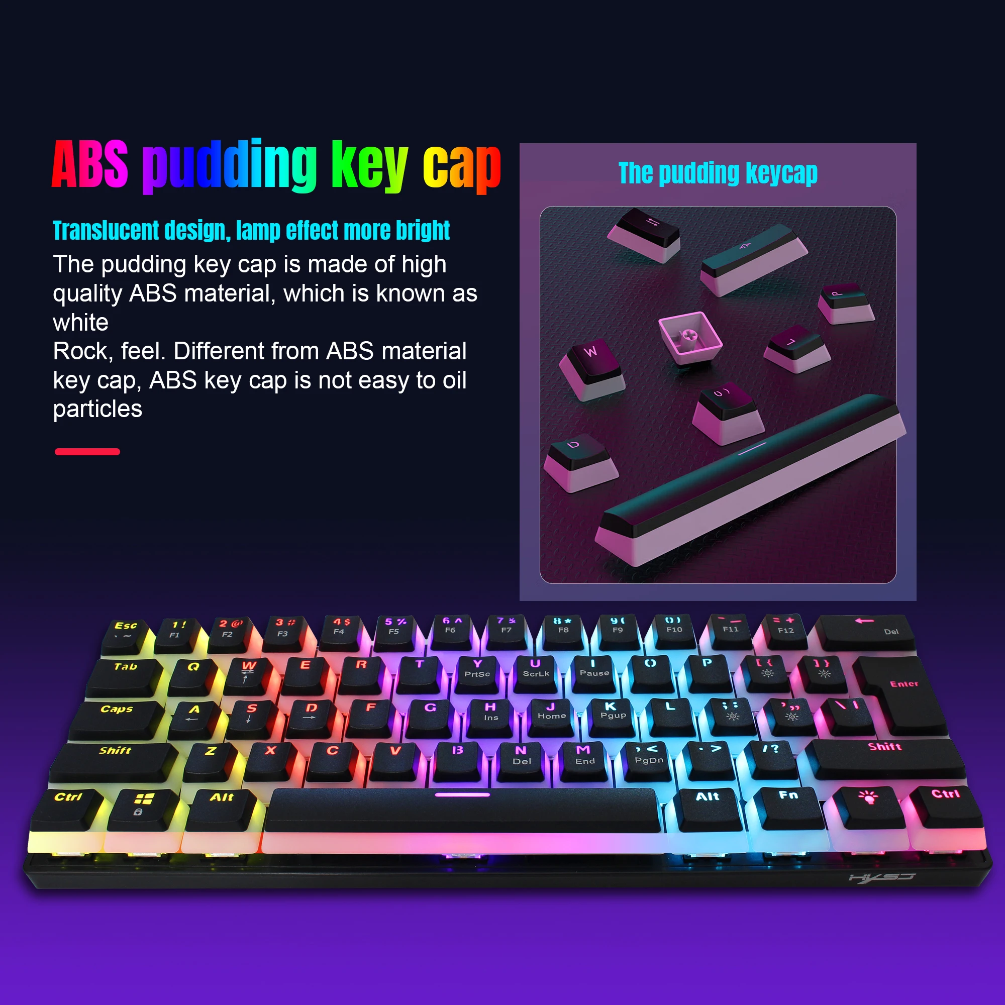 61 Keys Wired Mechanical Keyboard Blue Switch Two-color Injection Pudding Key Cap RGB Backlight For Game Office Home - 4