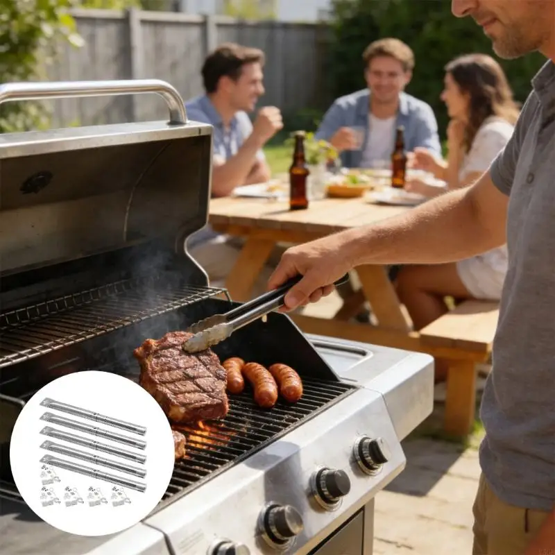 5Pcs Burners Tube Replacements Length Adjustable 12 to 17.5Inch Stainless Steel Grill Burners Tube Easy Installation Y5GB