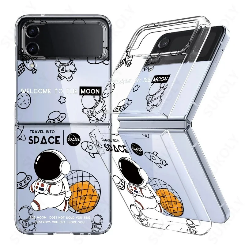 Cute Astronaut Pattern Transparent Folding Hard Case Cover