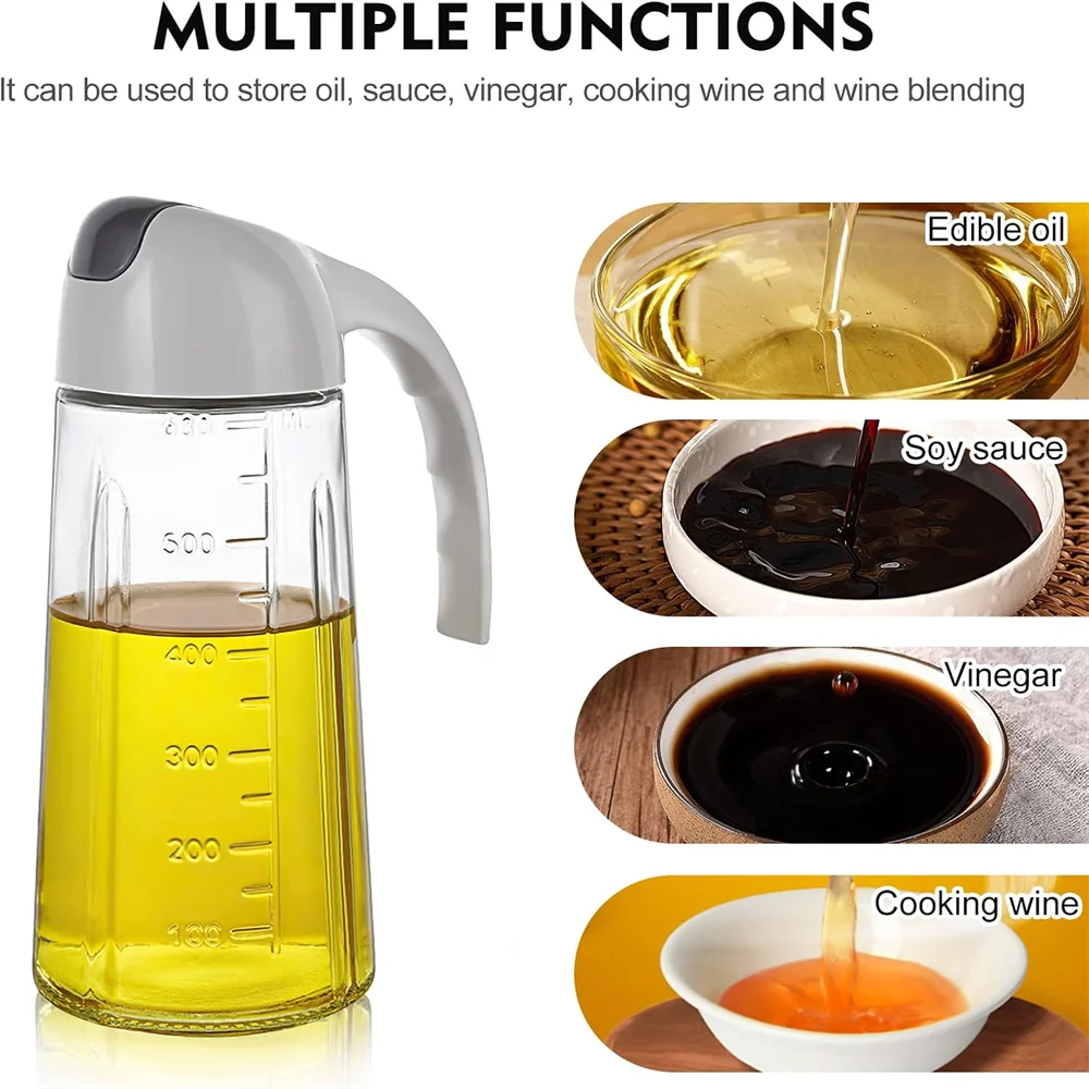 Oil Bottle Dispenser Glass Oil Sauce Bottle Dispenser Kitchen Leakproof Glass Bottle 630ML 22OZ Auto Flip