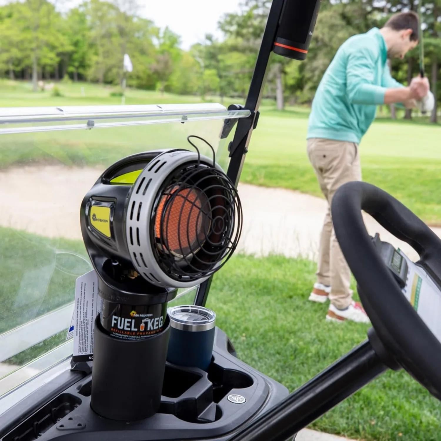 F242010 MH4GC 4000 BTU Golf Cart Heater,Wind-Resistant With ODS And Tip-Over Safety Switch & Cup Holder Adapter-Silver & Black