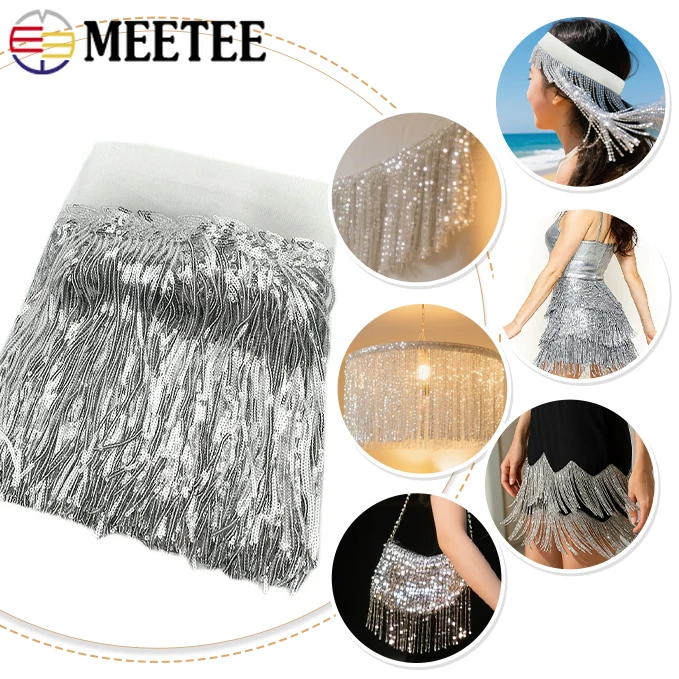 Meetee 10/18cm Sequin Tassel Lace Trim Fringe Trimming Ribbon for Clothing Dress Decoration DIY Sewing Accessories 1/2/5Yards