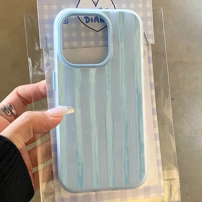 Vibrant Blue Striped Phone Case with 2-in-1 Creative Design