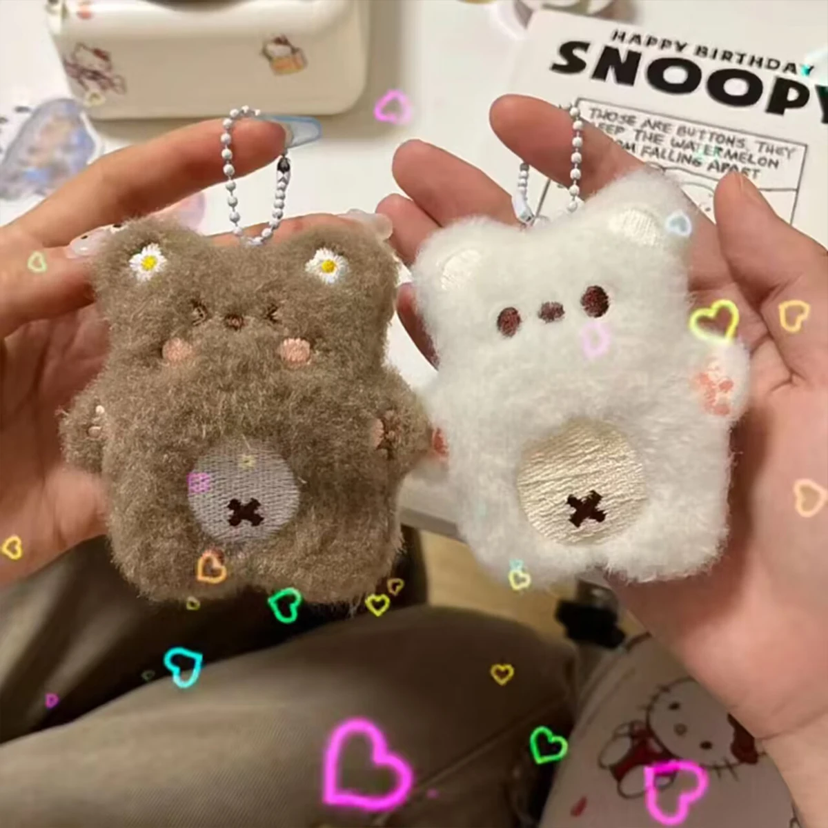

YANZAI Cartoon Bear Squeak Keychain Pendant Cute Plush Doll Kawaii Soft Stuffed Bag Charms Decorations For Couple Friends Gift