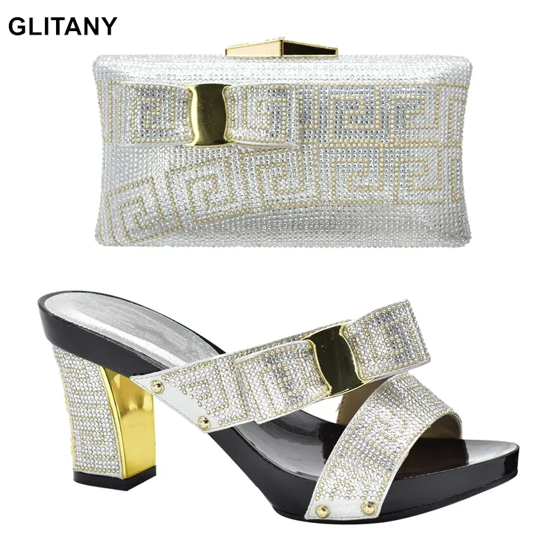 

Woman Italian Shoe and Bags Set Sliver Color Women Shoe and Bag To Match for Parties Matching Italian Shoe and Bag Set for Party