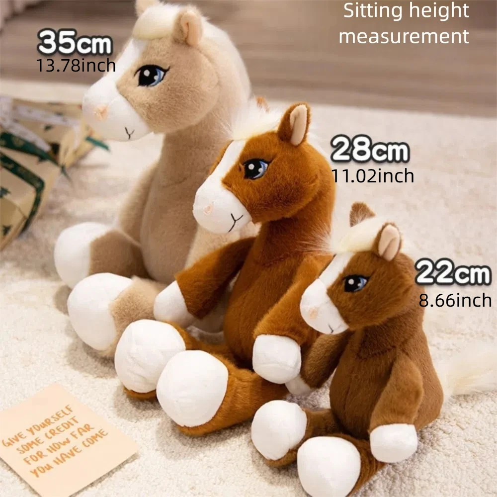 Simulation Sitting Foal Plush Doll with Mane Long Tail Horse Plush Toys Soft Stuffed Cartoon Horse Stuffed Toy Room Decoration