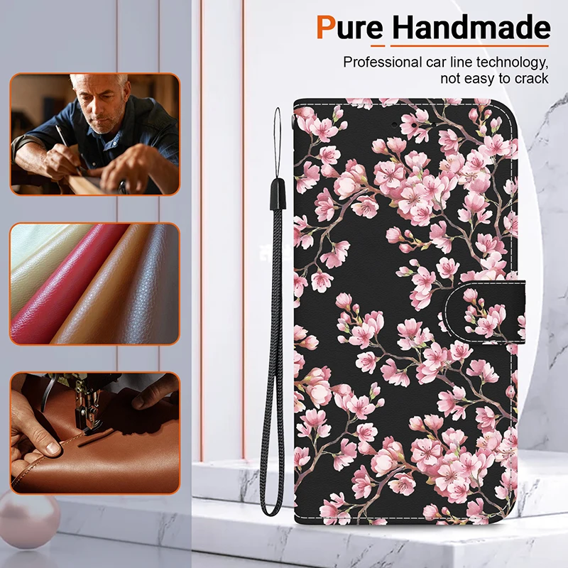 Elegant Stand Flip Wallet Case with Painted Pattern