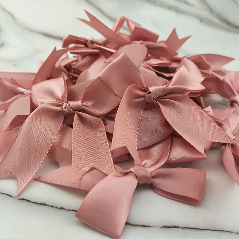 50-Piece Set of 1-Inch Fresh Pink Satin Ribbon Bows