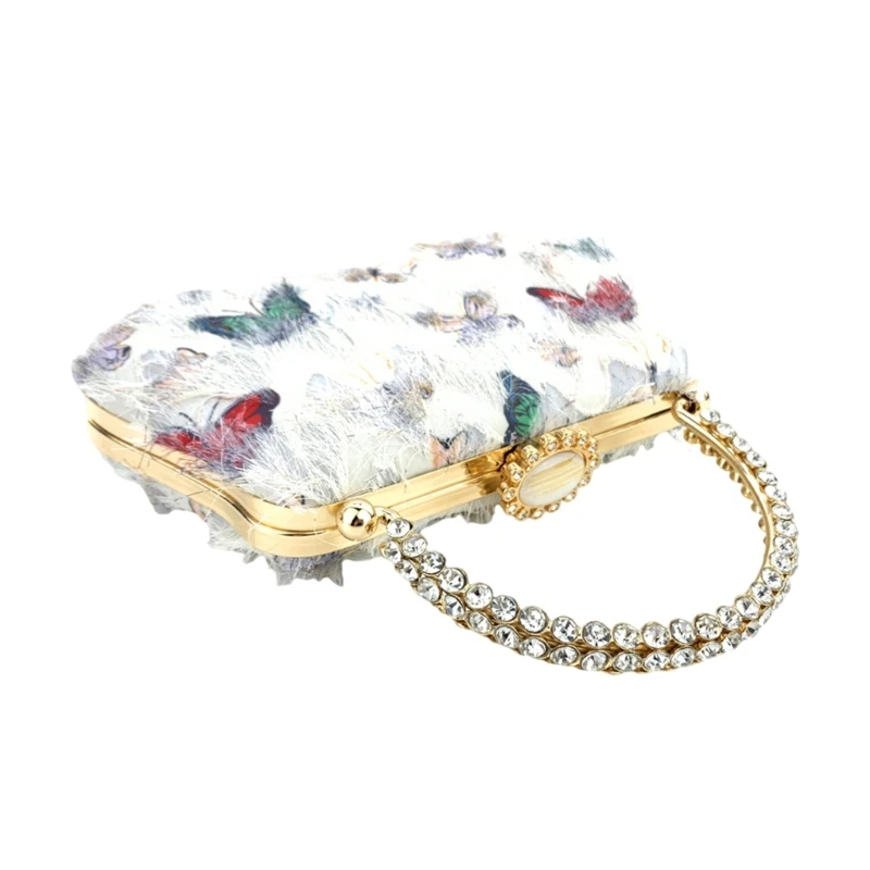 Glittering Rhinestones Evening Handbag Purse Butterfly Tassels Crossbody Bag