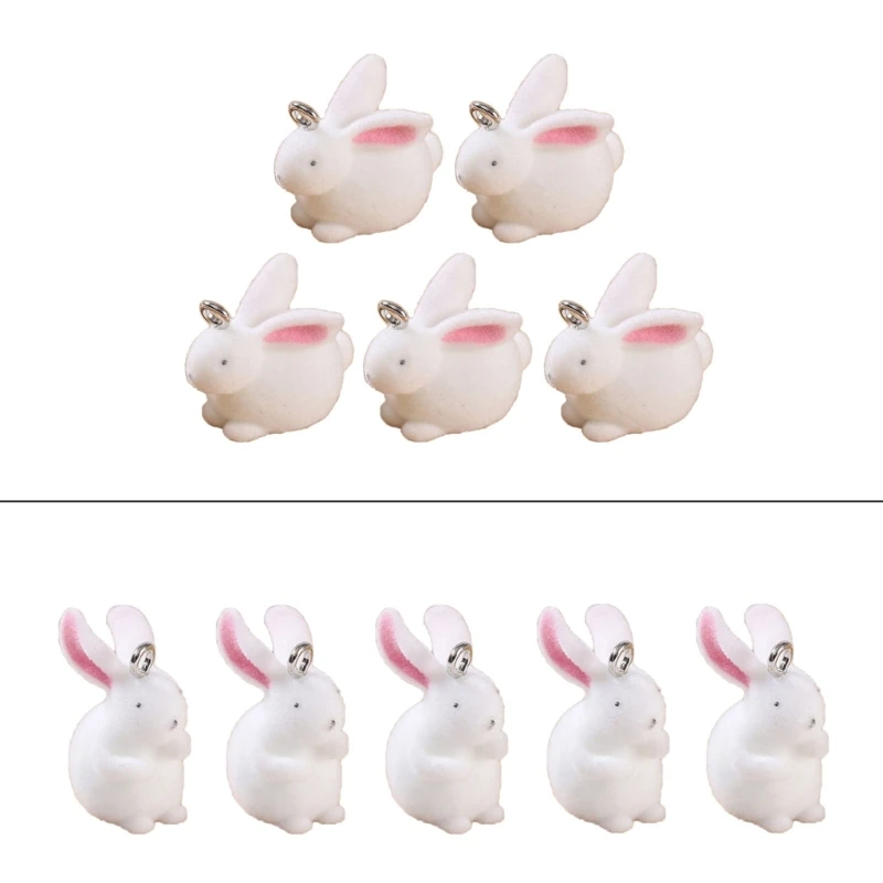 

5 Pieces Flocking Rabbit Pendant Jewelry Making Findings DIY Jewelry Supplies Rabbit Pendant Acrylic Material fo Jewelry
