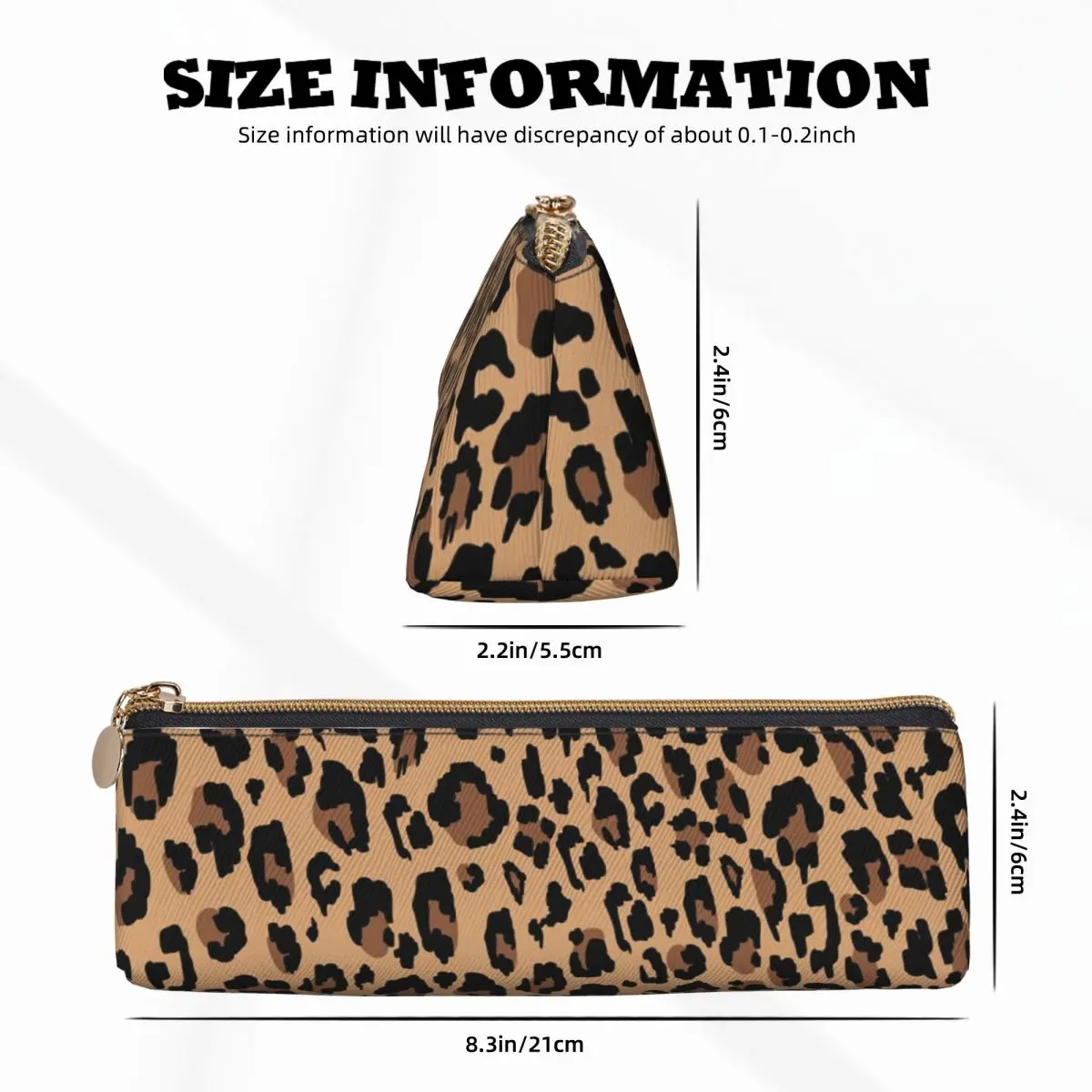 Retro Leopard Triangle Pencil Case Jungle Animal Print Girls Boys College Zipper Pencil Box Kawaii Leather Pen Bag 4