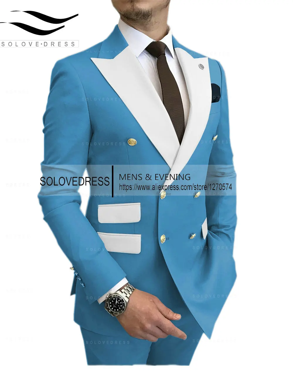 Gentleman Double Breasted Peak Lapel Blazer 2 Pieces Mens Suit With Pants Formal Khaki Beige  Jacket For Wedding Groom Tuxedos