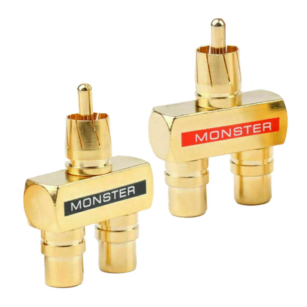 

Metal Y Splitter Adapter Parts 1 Male To 2 Female 2pcs Accessory Audio Copper Gold Plated Plug RCA Replacement