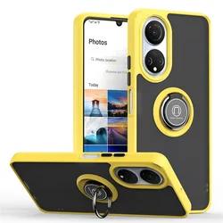 Shockproof Armor Magnetic Holder Ring Case - Durable Hard PC Back Cover - Honor X9 4G 5G (Yellow)