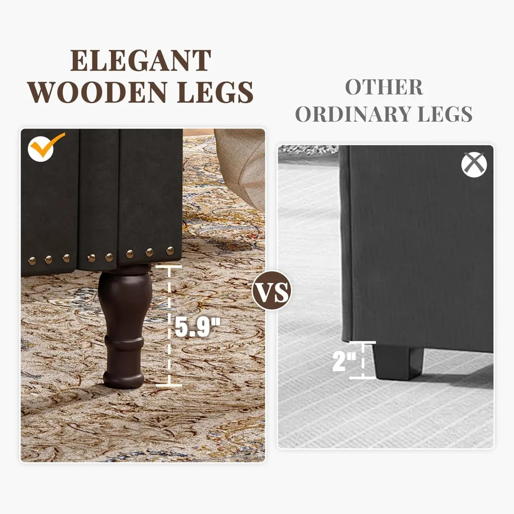 storage ottoman bench for bedroom, 51" upholstered bedroom bench with rolled arms and vintage rivets, large storage chest for li