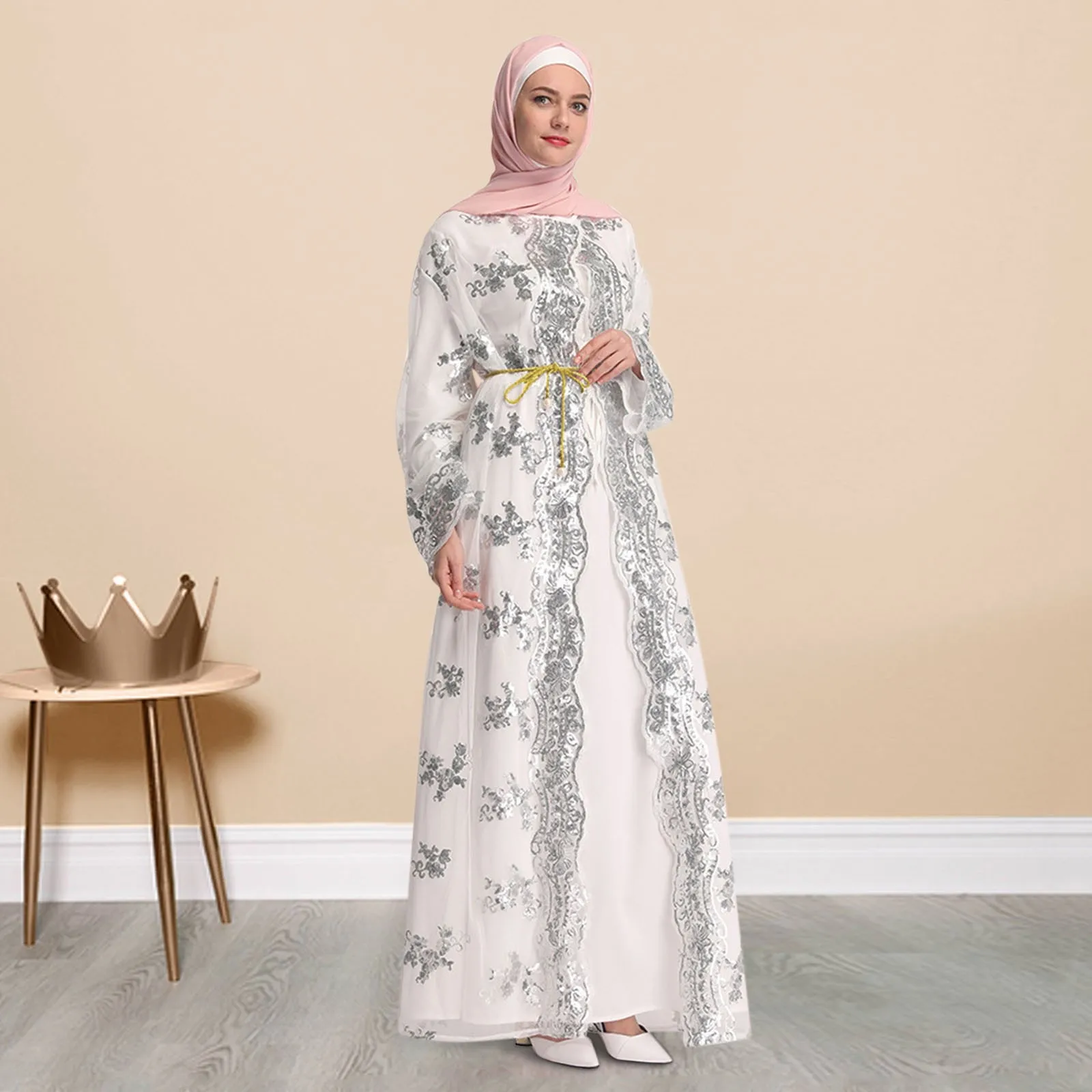 Abaya Loose Long Cardigan Sequin Hollow Muslim Cardigan Kaftan Out Cardigan Arab Womens Women's Cardigan