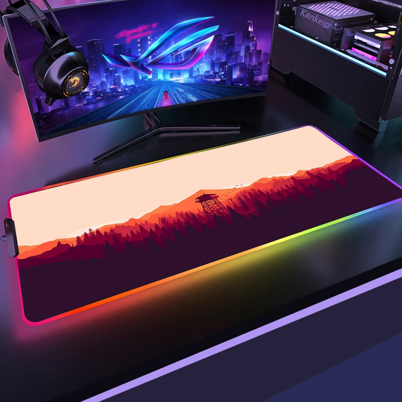 thumbnail image 1 of Alfombrilla para ordenador portátil RGB Deep Forest Firewatch, ratón de goma negro, alfombrilla para ratón LED para juegos, alfombrilla de escritorio, alfombrilla grande para teclado de PC para ordena, 1 of 4