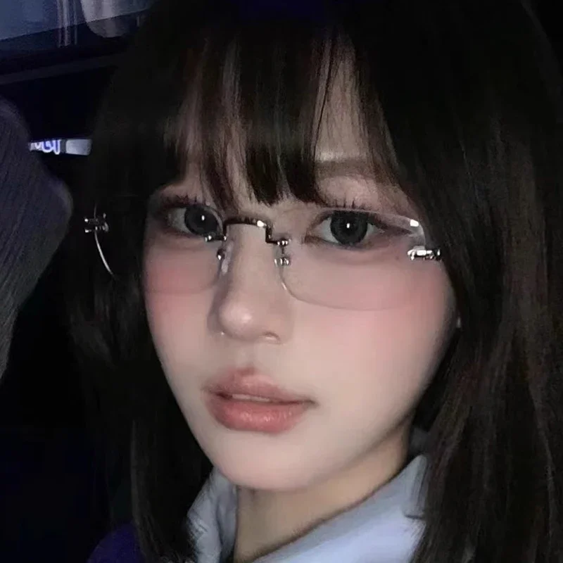 Eyeglasses Transparent Square Rimless Blue Light Blocking Fashion Frameless For Women Men Silver Computer