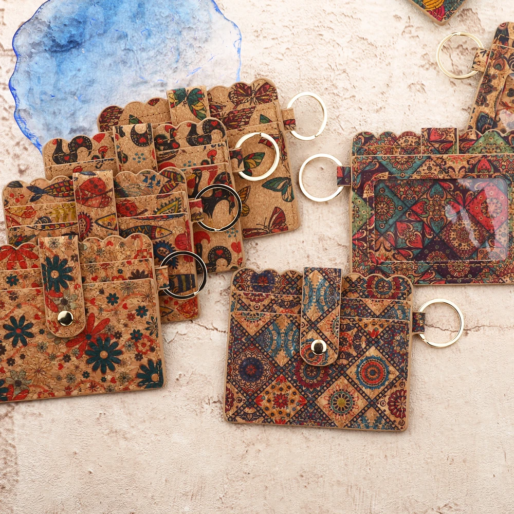 Cork Card Bag Women's Card Bag Silicone Beaded Wrist Strap Keychain Printed Coin Purse Pendant Keychain 4
