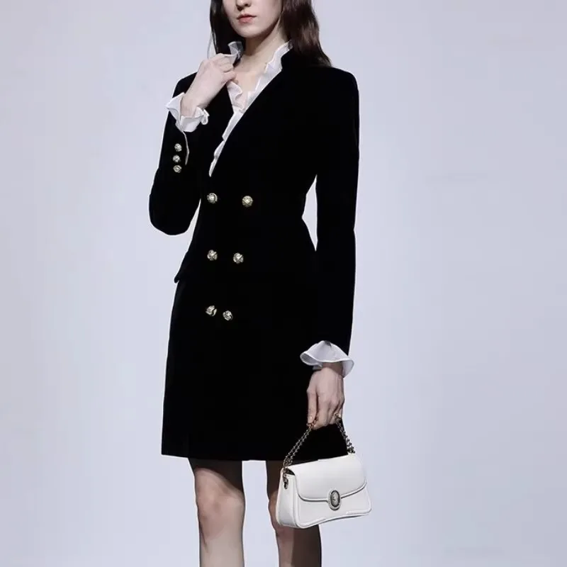 

Женское элегантное приталенное бархатное платье, элегантное черное платье с оборками на осень и зиму