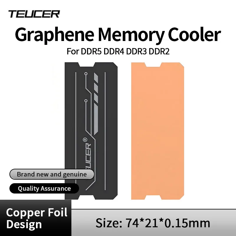 TEUCER 그래핀 노트북 RAM 방열판, DDR5 DDR4 DDR3 DDR2용 듀얼 레이어 그래핀 및 구리 호일 디자인 쿨러 메모리 라디에이터
