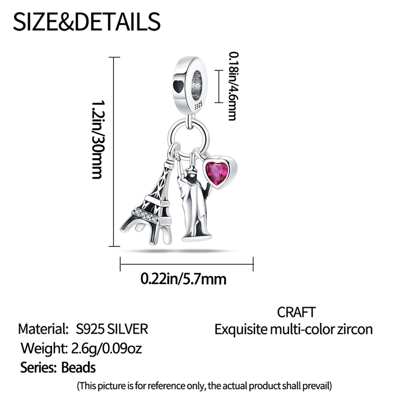 Berühmte Attraktionen aus 925er-Sterlingsilber, Eiffelturm, Kirche, leuchtende Charms-Anhänger, passend für Qikaola-Original-Armbänder, DIY-Schmuck – Detail 20