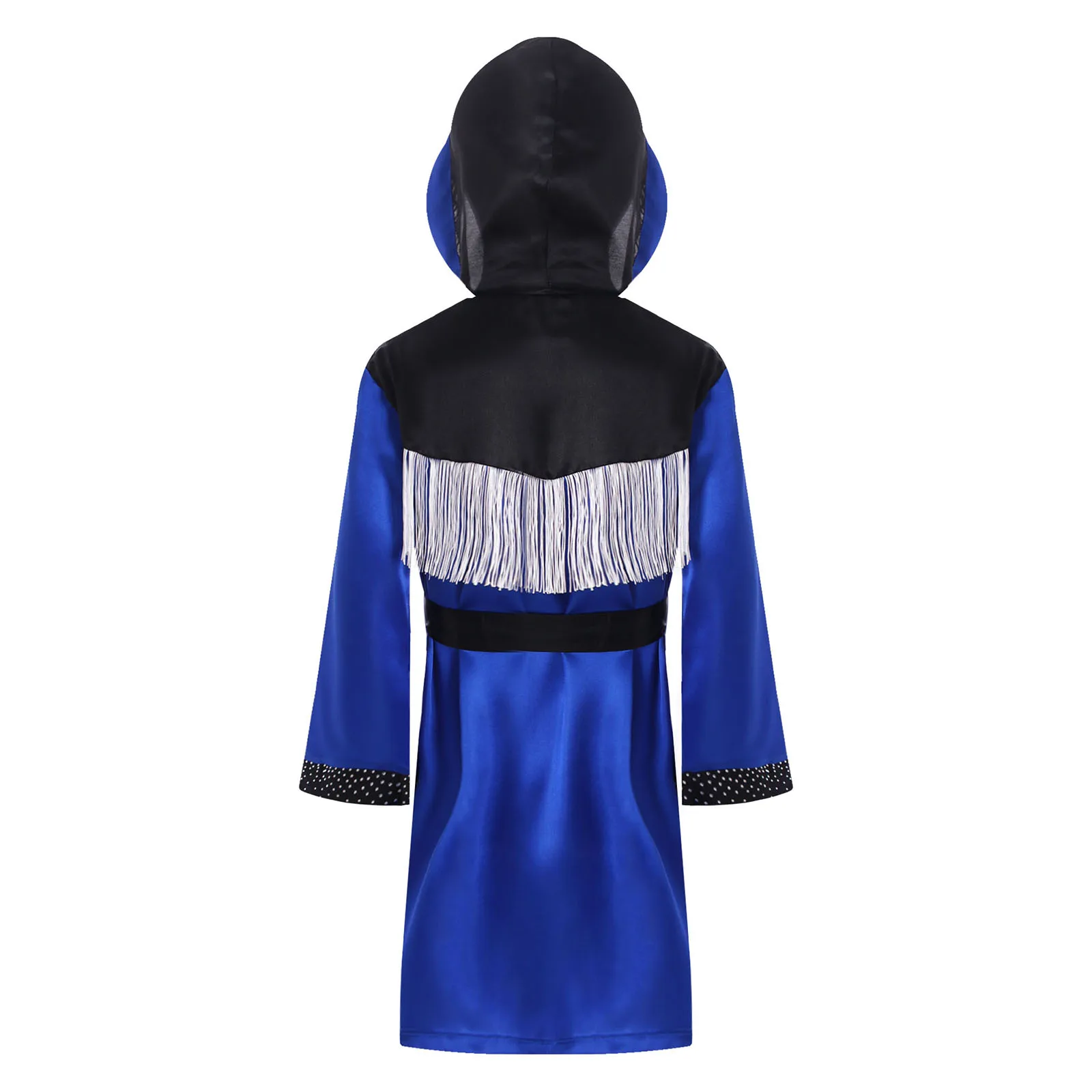 Boxing Robe Kids Boys Girls Thai Kickboxing Costume Tassel Hoodie Cloak Satin Hooded Robe with Belt for Jiu Jitsu Fighting Wear