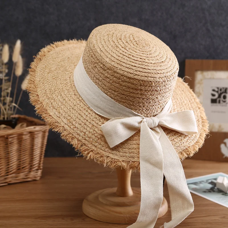 Summer Sun Hat Bow 100% Raffia Hat Sun Visor Women's Summer Panama Straw Hats Women's Beach Hat Summer Hat UV Blocking Hat
