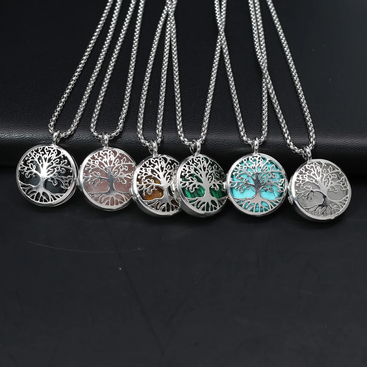 

Natural Agates Stone Pendant Tree of Life Amethysts Turquoise Pendant 18K Silver Color Chains for Making DIY Jewerly Accessories